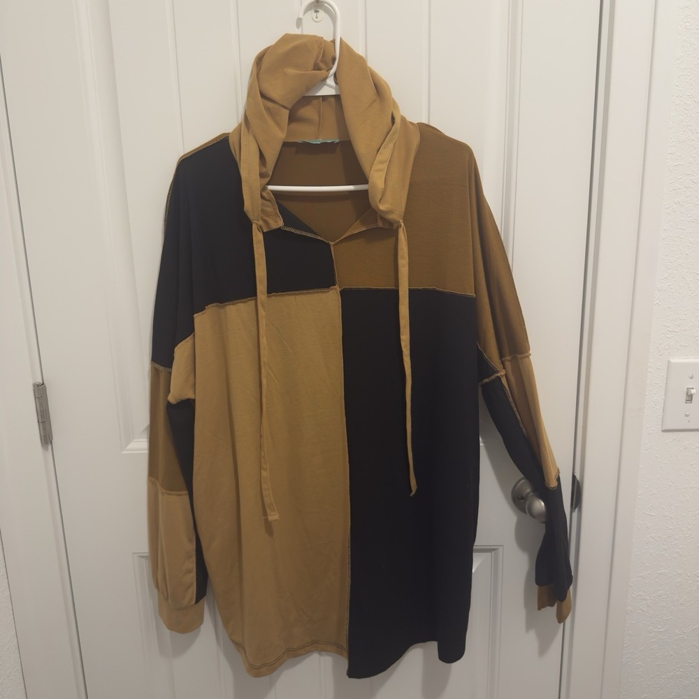 Sunshine & Rodeos Women's Brown‎ Black Hooded Pullover Tunic Size 3XL